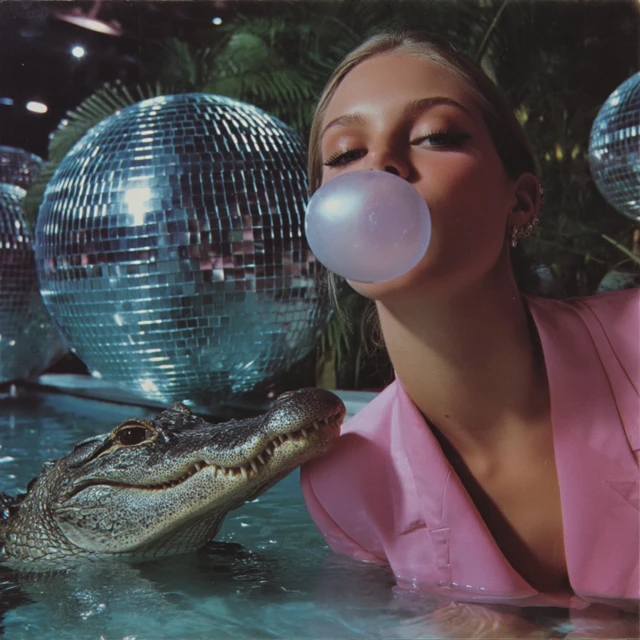 Retro Disco Alligator Woman Bubble Gum