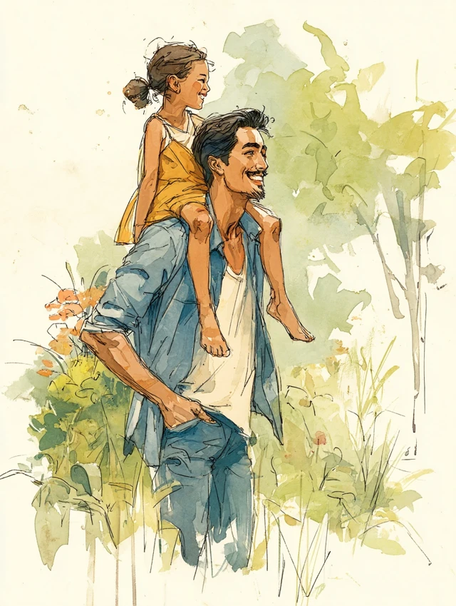 Father and Daughter Watercolor Painting
