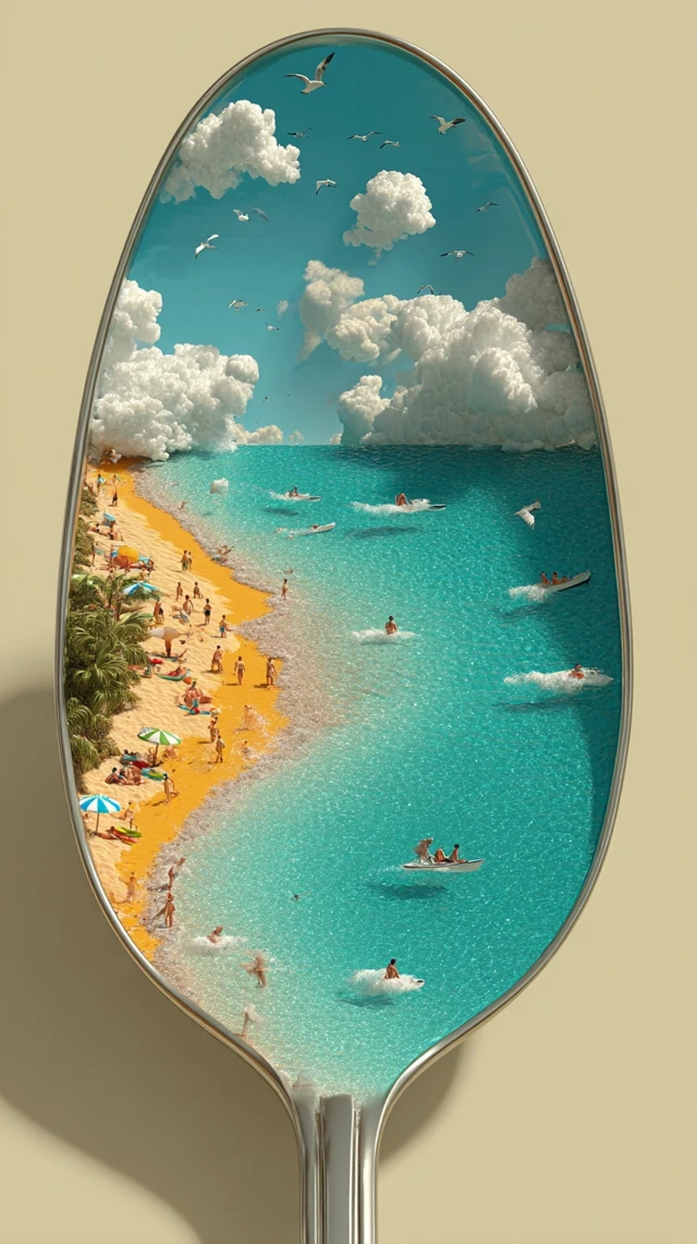 Magical Beach Scene Inside a Spoon Surreal Art