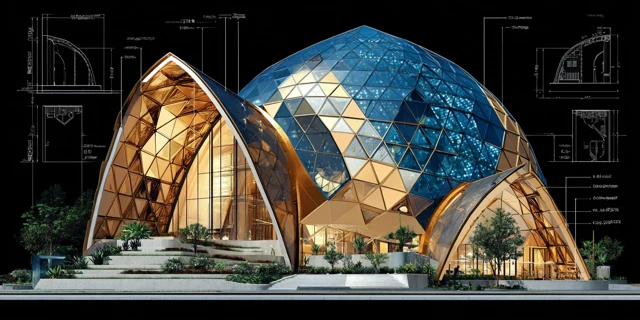 Planetarium Architecture Design with Golden Tones