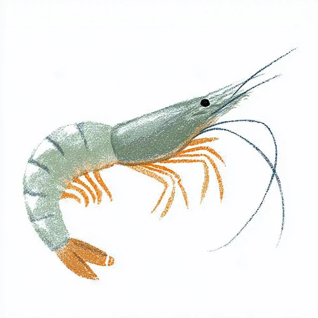Hand Drawn Shrimp Illustration Colored Pencil Style