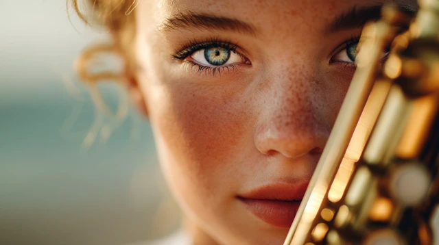 Woman with Saxophone Portrait on the Beach