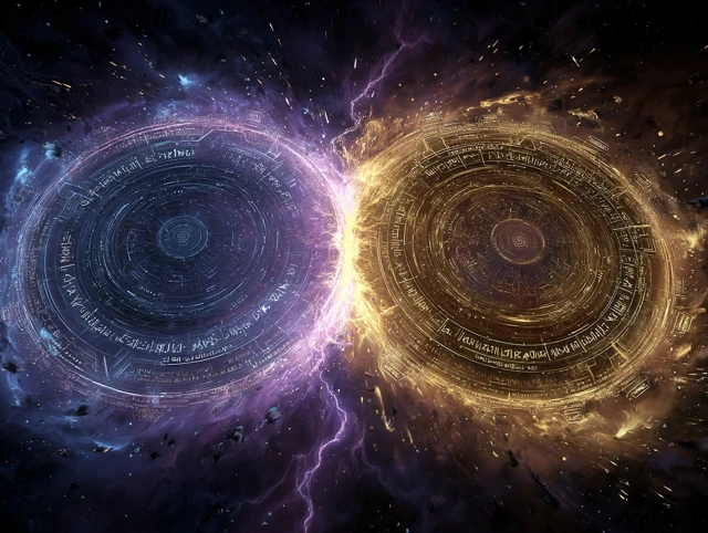 Cosmic Battlefield Portal Clash Mystical SciFi