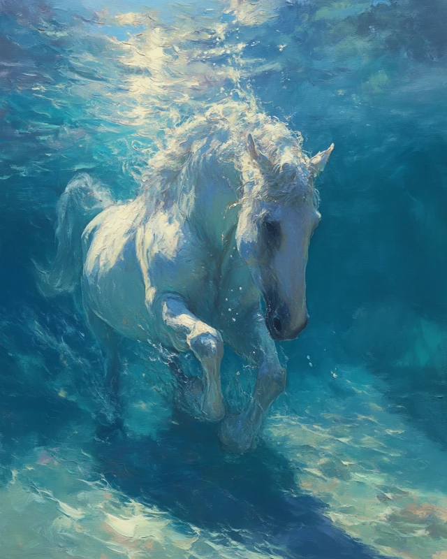 Underwater Majestic Unicorn Oil Painting
