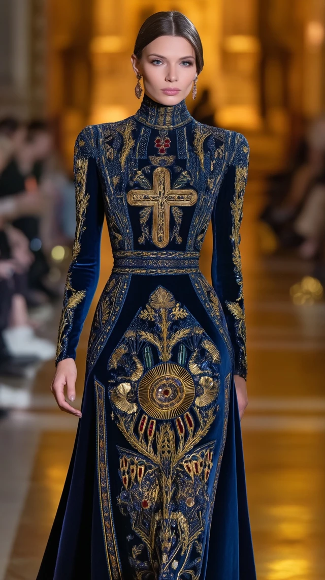 Royal Blue Velvet Gown Couture Runway Fashion