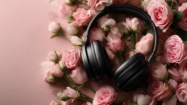 Luxury Headphones with Roses for Advertising