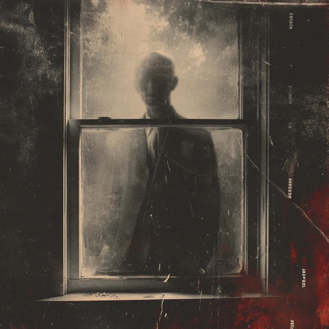 Vintage Horror Poster Silhouette in Window