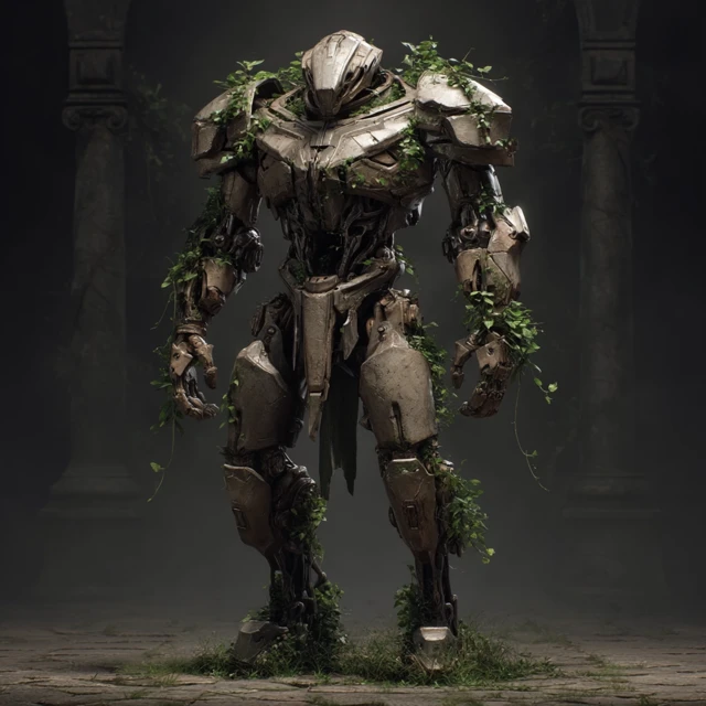 Stone Warforged with Moss Veins Fantasy Art