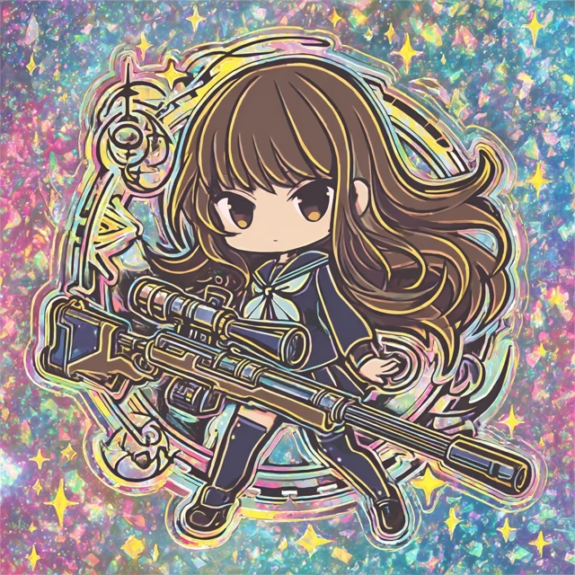 Chibi Anime Girl with Sniper Rifle Sticker Art