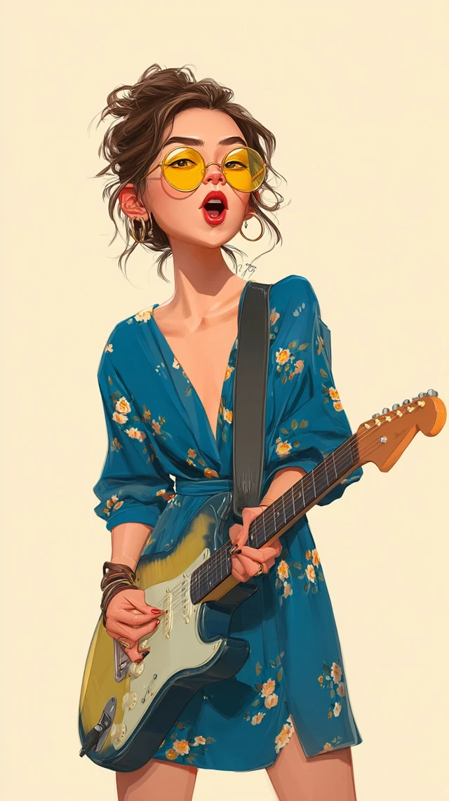 Girl with Guitar: Digital Caricature Art