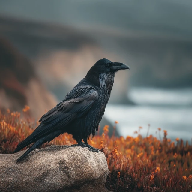 Raven Perched on a Stone Nature Photography