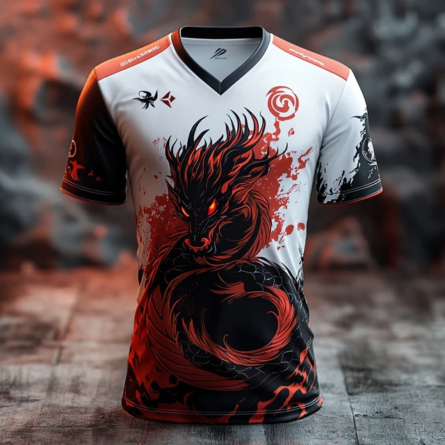 Dragon Sports Jersey 3D Design Red and Black