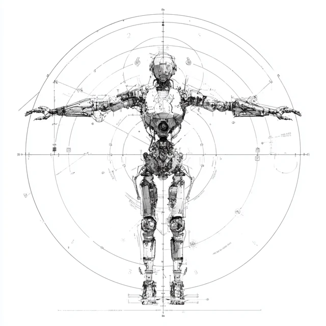 Anatomical Diagram of a Robot Blueprint Style