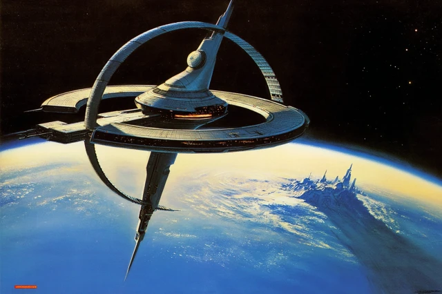 Retro SciFi Space Station Concept Art Illustration
