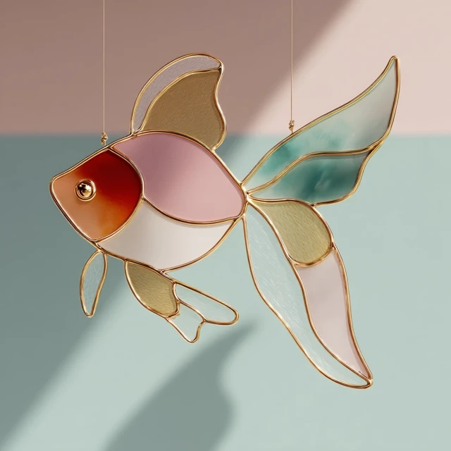 Goldfish Suncatcher Stained Glass Art Minimalist Design