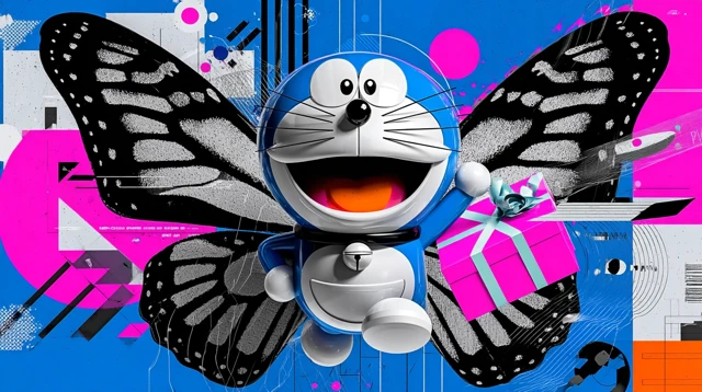 Doraemon Butterfly Wings Gift Illustration