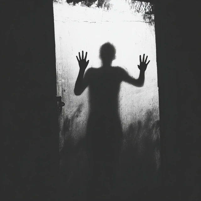 Silhouette Trapped Person Waving Hands