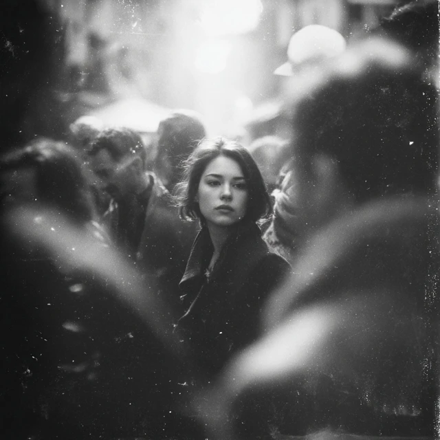 Woman on Street with Damaged Film Aesthetics