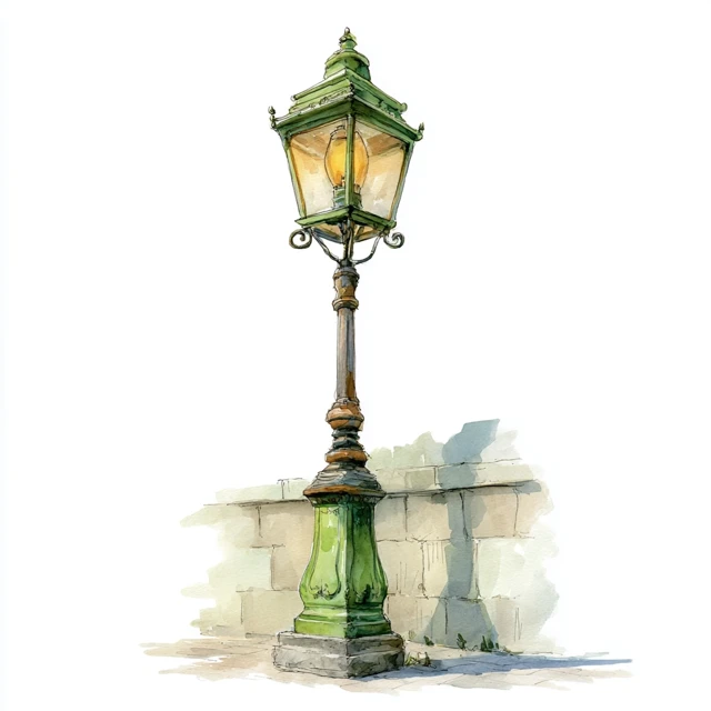 Watercolor Illustration of a Lamp Post