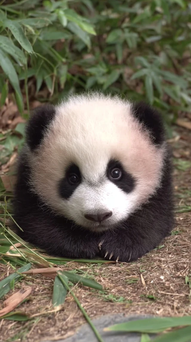 Cute Panda Cub Resting on Ground