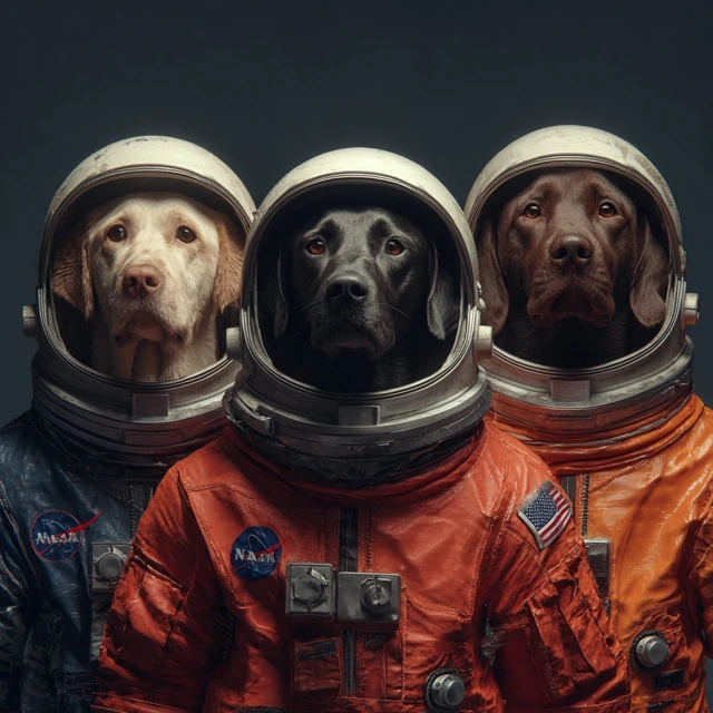 Dogs in Astronaut Suits Realistic Portrait