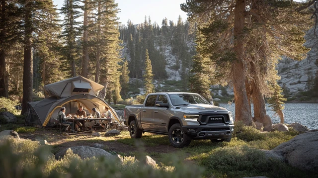 Family Camping Adventure Dodge Ram Lakeside Forest