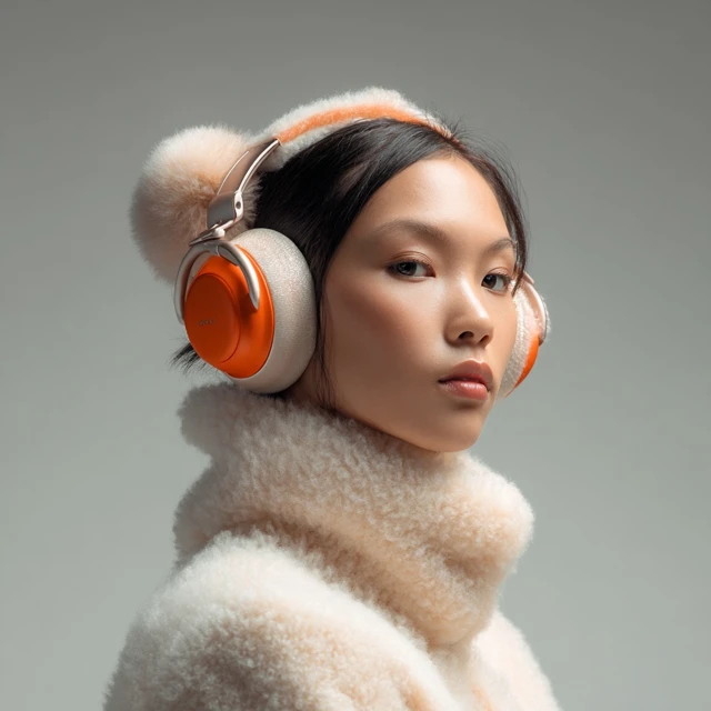 Retro Headphones on Asian Girl Product Shot Sony Minimal Design