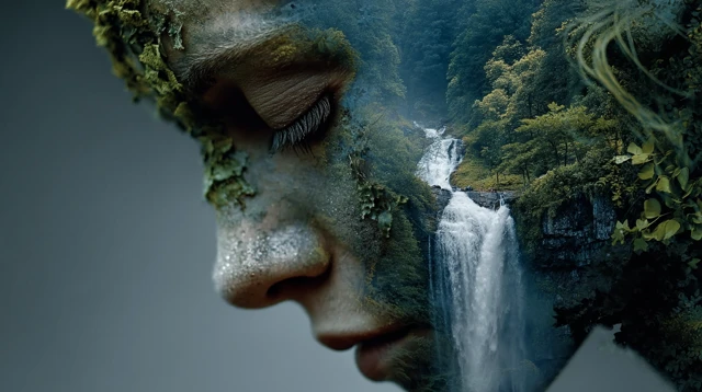 Face Nature Waterfall Blend Art
