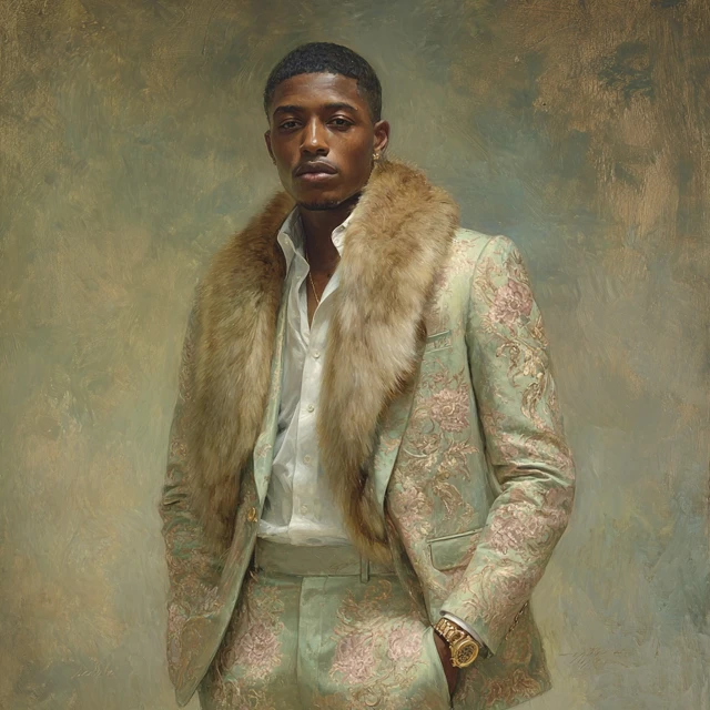 Elegant Portrait Oil Painting Man Floral Blazer