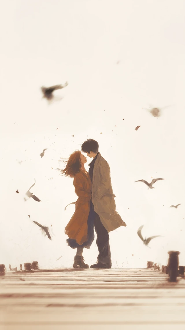 Couple Dancing on Pier Digital Watercolor Painting