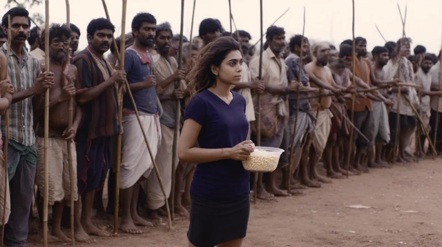 Indian Crowd in a Dusty Field