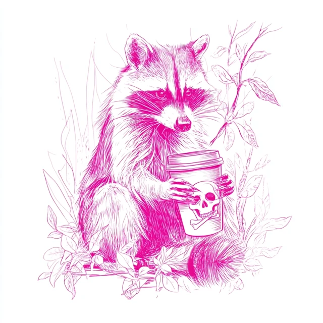 Raccoon Coffee Logo Neon Pink Sketch Art