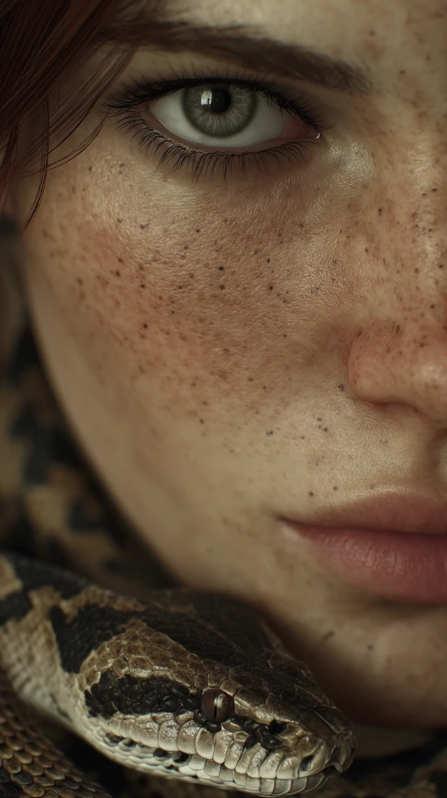 Woman with Freckles and a Snake Editorial Photo