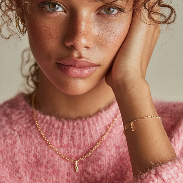Gold Jewelry on a Female Model Soft Lighting
