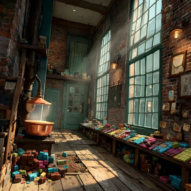 Whimsical Chocolate Workshop Interior Illustration