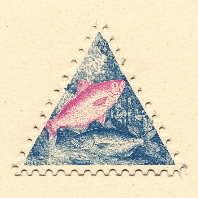 Retro Fish Stamp Triangle Design Illustration