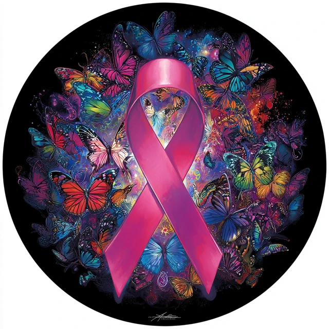 Cancer Awareness Art Ribbon Butterflies Roses HD