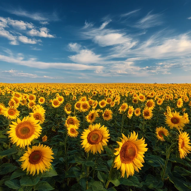 Beautiful Sunflower Field Under Blue Sky