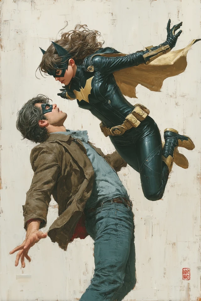 Batgirl Falling Painting Action Hero Art