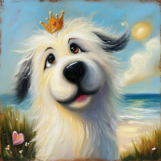 Great Pyrenees Dog With Crown Seaside Painting