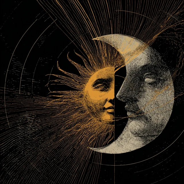 Sun and Moon Divided Surreal Monotype Etching