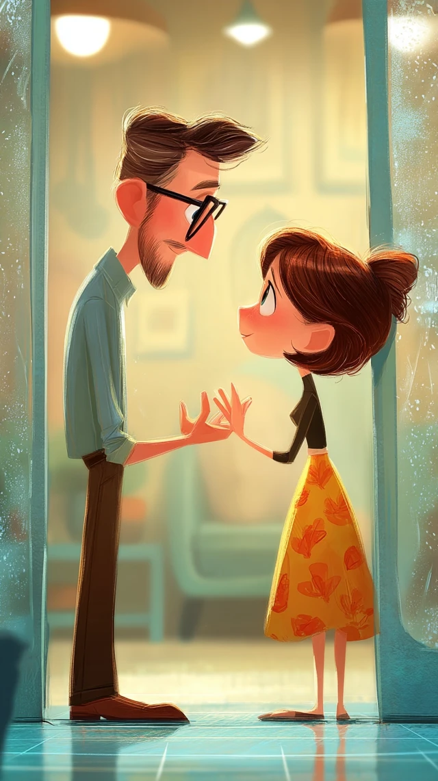 Pixar Style Artwork Man and Woman Touching Palms