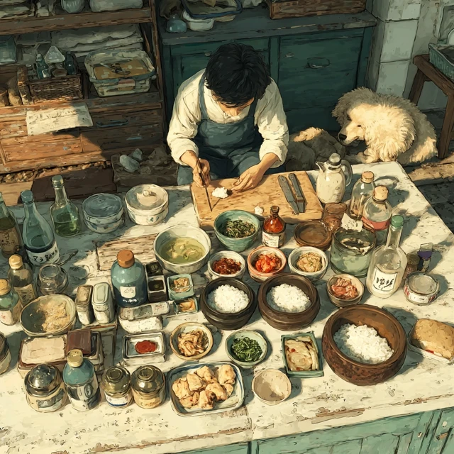 Homemade Bento Box Lunch with Cute Dog and Delicious Food