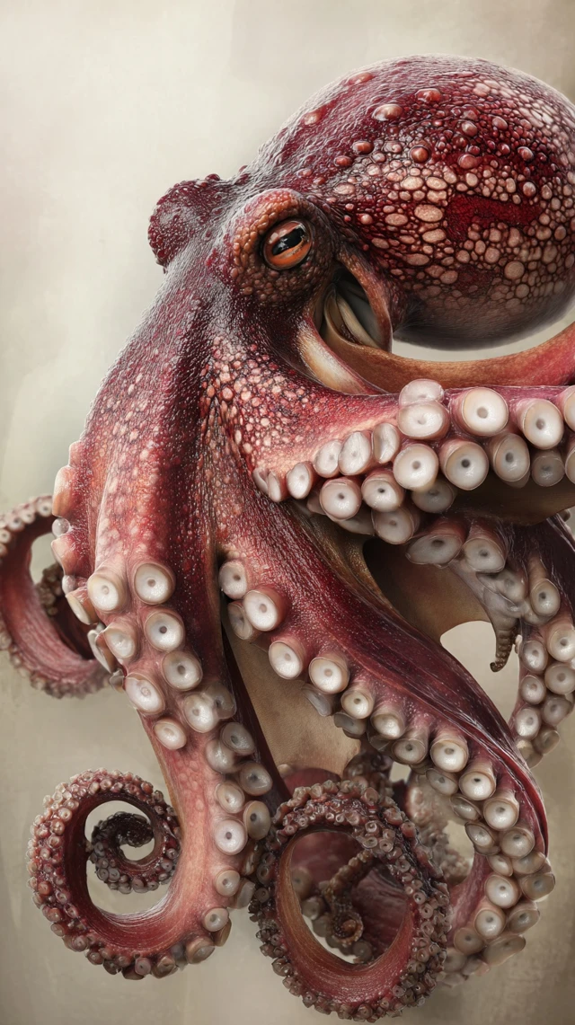 Realistic Red Octopus Detailed Illustration