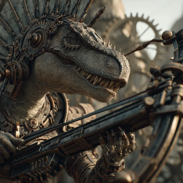 Steampunk Spinosaurus Boss Battle CGI Art