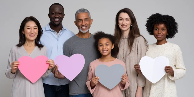Diverse Group Holds Hearts Studio Portrait