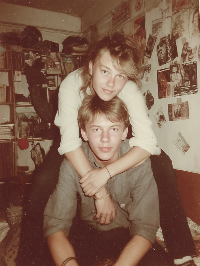 Vintage Photo of Teen Brothers Fooling Around in 1984