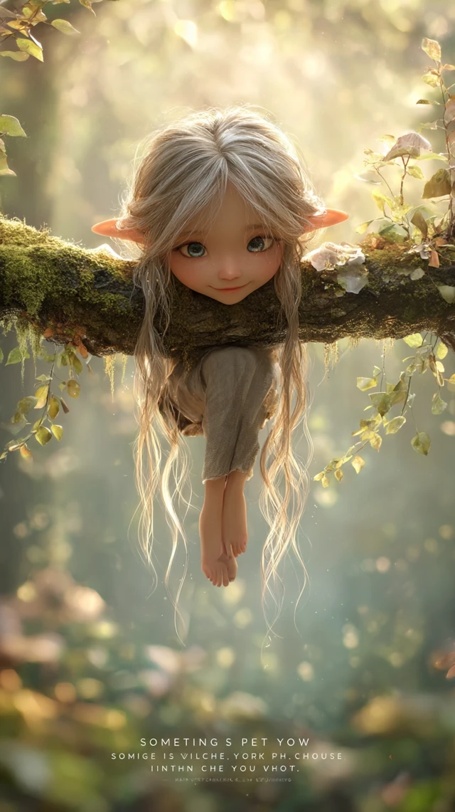 Elf Child Upside Down in Forest Dawn