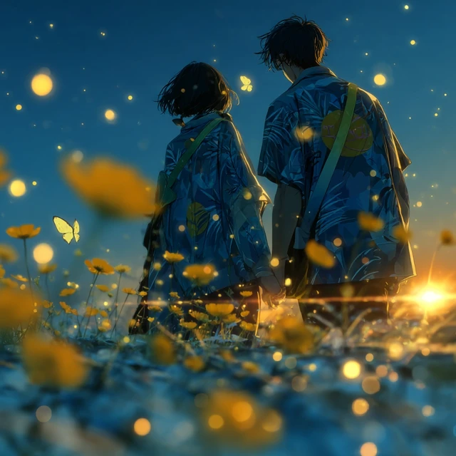 Romantic Couple in a Flower Field Anime Art