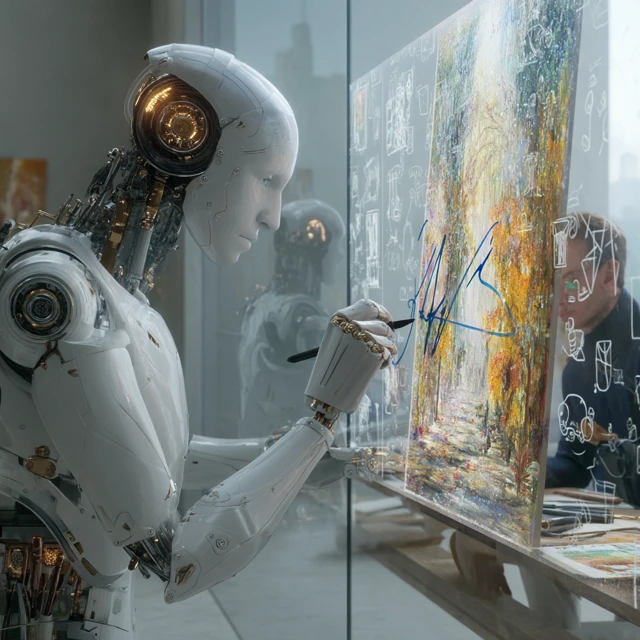 Robot Artist Creating Art in a Modern Studio